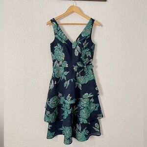 NEW Rickie Freeman For Teri Jon Floral Jacquard Tiered Dress